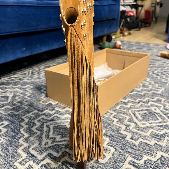 Brown Suede Fringe Cowboy Boots - Picture 5 of 6